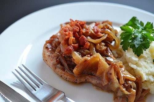 Weeknight Bacon Apple Smothered Pork Chops