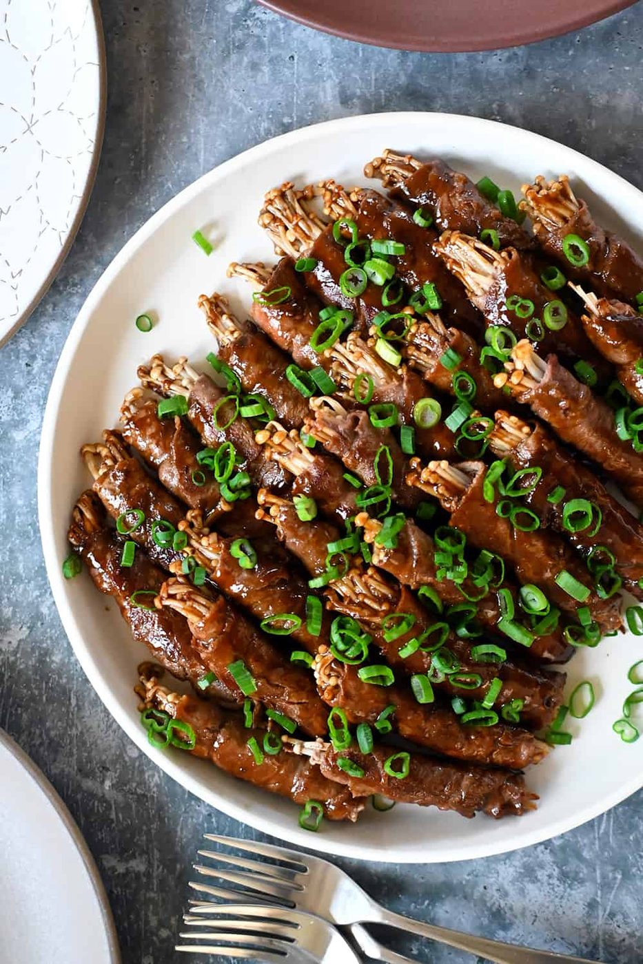 Skillet Enoki Beef Rolls