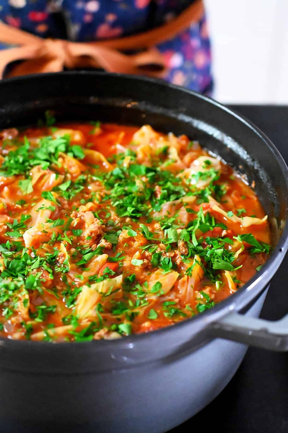 Skillet Cabbage Roll Soup with Cauliflower Rice