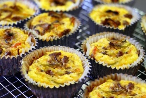 Skillet Curried Beef, Broccoli Slaw, and Mushroom Muffin Frittatas