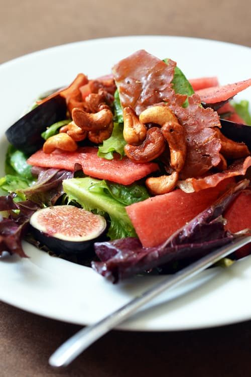 Skillet Fig & Watermelon Salad with Honey Vanilla Cashews