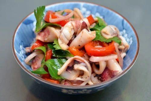 Skillet Grilled Calamari and roasted Peppers