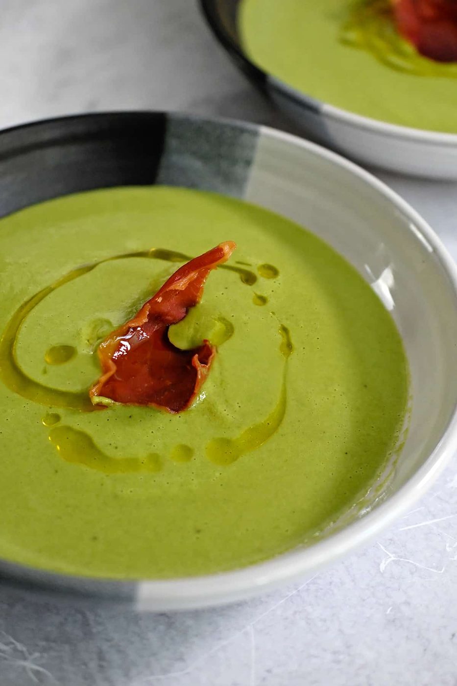 Creamy Pea Soup with Crispy Prosciutto