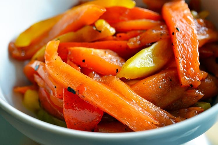 Roasted Bell Peppers with Balsamic Vinegar and Extra Virgin Olive Oil