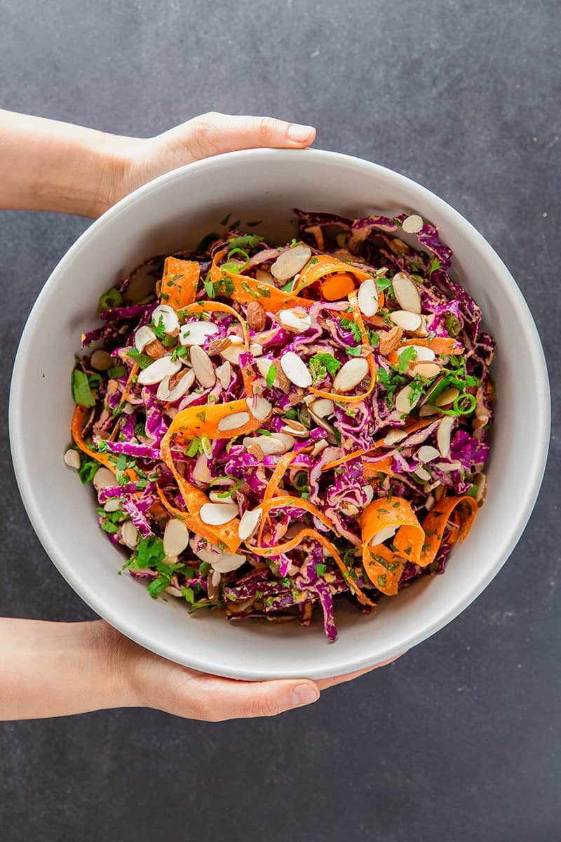 Weeknight Red Cabbage Slaw with Tangy Carrot and Ginger Dressing