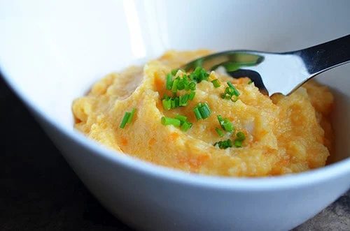 Skillet Roasted Garlic Autumn Root Vegetable Mash