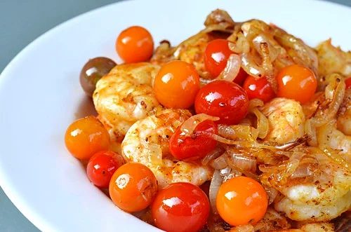 Sautéed Shrimp with Onions and Cherry Tomatoes for the week