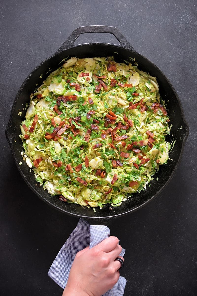 Skillet Shaved Brussels Sprouts With Bacon