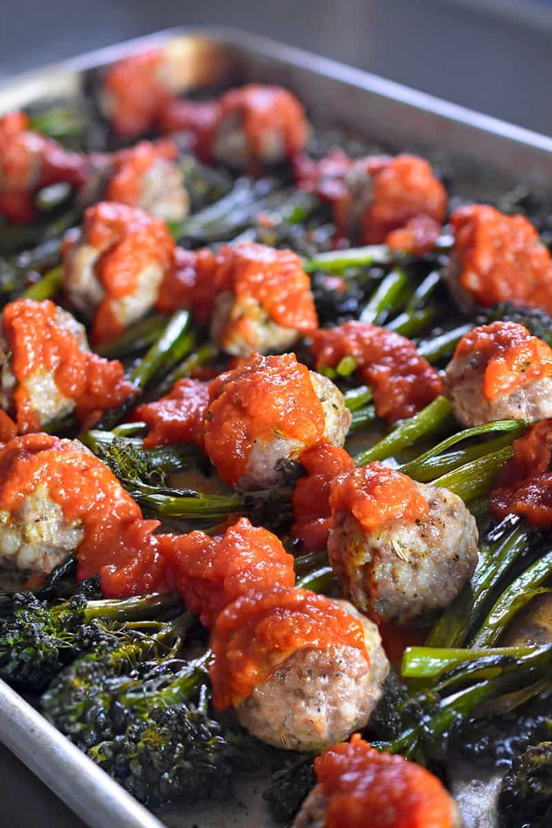 Sheet Pan Meatballs and Broccolini