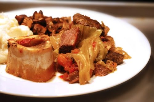 Skillet Slow Cooker Grass Fed Beef Shanks & Cabbage Stew