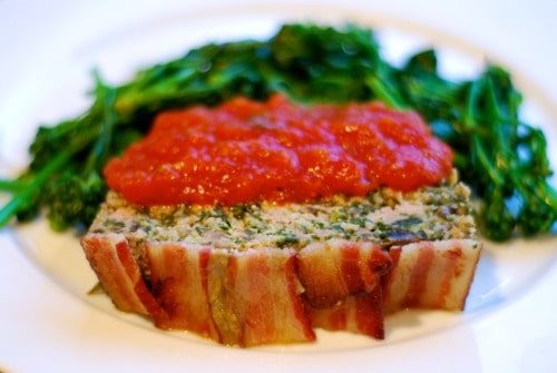 Super Porktastic Bacon-Topped Spinach and Mushroom Meatloaf