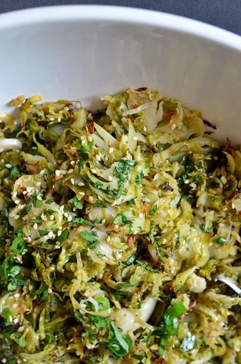 Roasted Asian Brussels Sprouts Salad with Citrus and Ginger Dressing