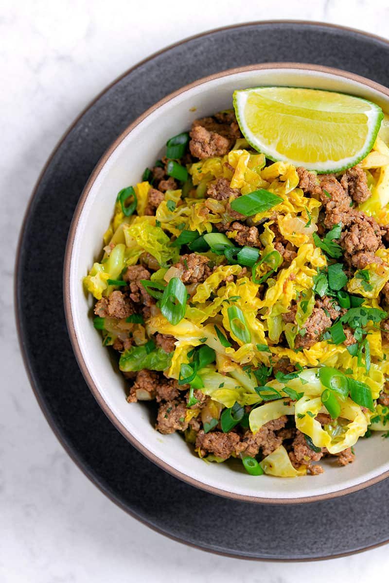 Indian-Style Curried Ground Beef and Cabbage Stir-Fry
