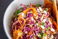 Bright Red Cabbage Slaw with Zesty Ginger Carrot Dressing