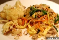 Wok-Fired Kelp Noodles with Savory Pork, Eggs, and Crisp Broccoli Slaw