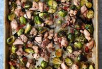 One Pan Chicken and Crispy Brussels Bake