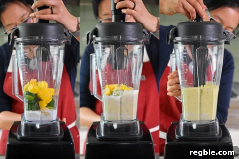 Sun-Kissed Wellness Smoothie 7 Michelle Tam operating a Vitamix blender, expertly blitzing the ingredients until they reach a perfectly smooth and creamy consistency for the Golden Glow Smoothie.
