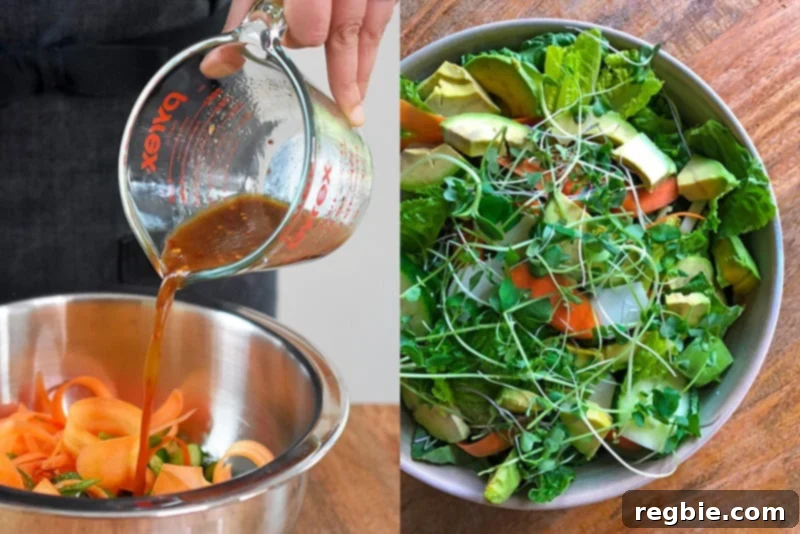 A visual pairing of two delicious salads, both artfully dressed with Nom Nom Paleo's All-Purpose Stir-Fry Sauce, showcasing its use as a fresh dressing.