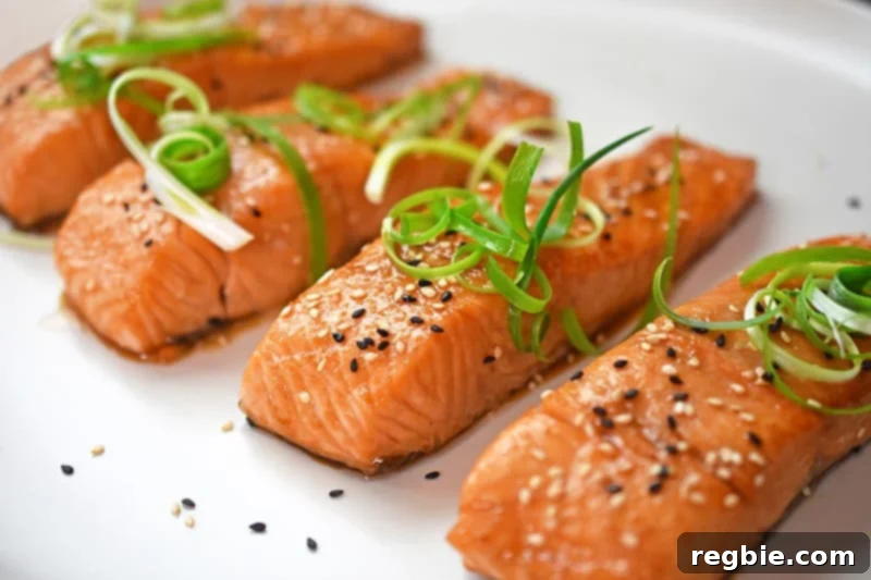 A beautifully arranged platter of Easy Teriyaki Salmon, presenting a simple, Whole30, paleo, and gluten-free weeknight dinner solution.