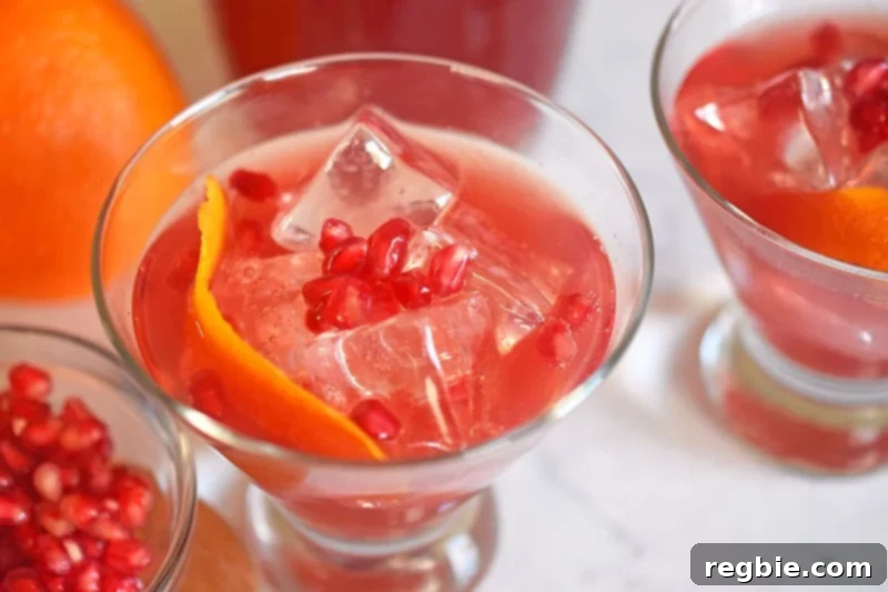 Closeup of the finished Pomegranate Orange Mocktail.