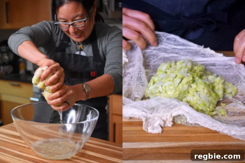Wring out as much liquid from the salted cabbage as possible and discard the liquid.