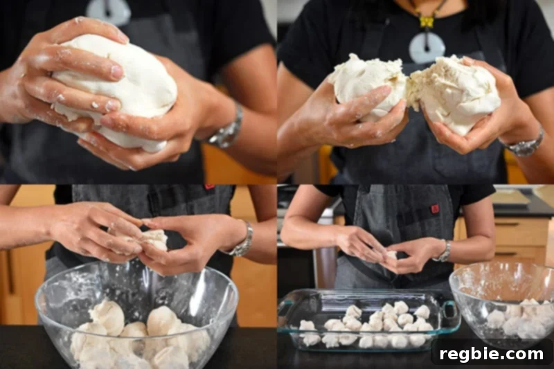 Divide the dough into 3 equal balls. Divide them in half, then in half two more times until you get 48 balls.