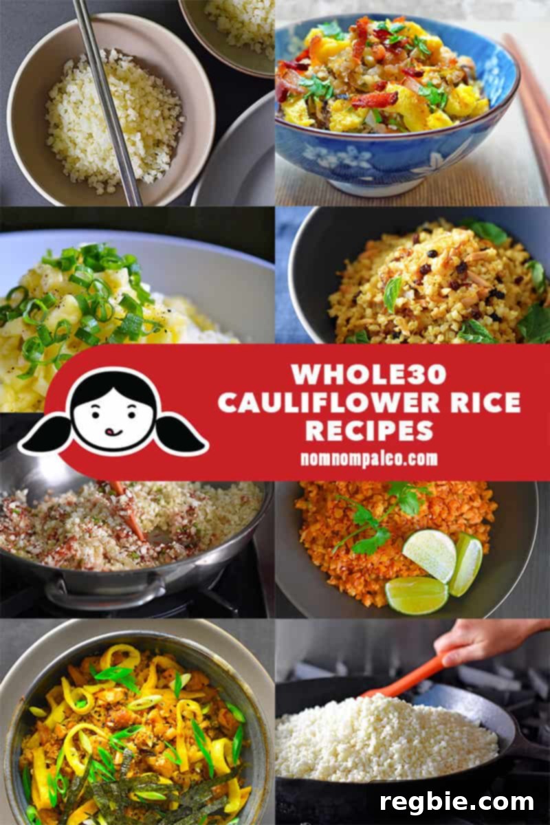A vibrant collage of various Whole30 Cauliflower Rice dishes by Nom Nom Paleo, showcasing their versatility and appeal.