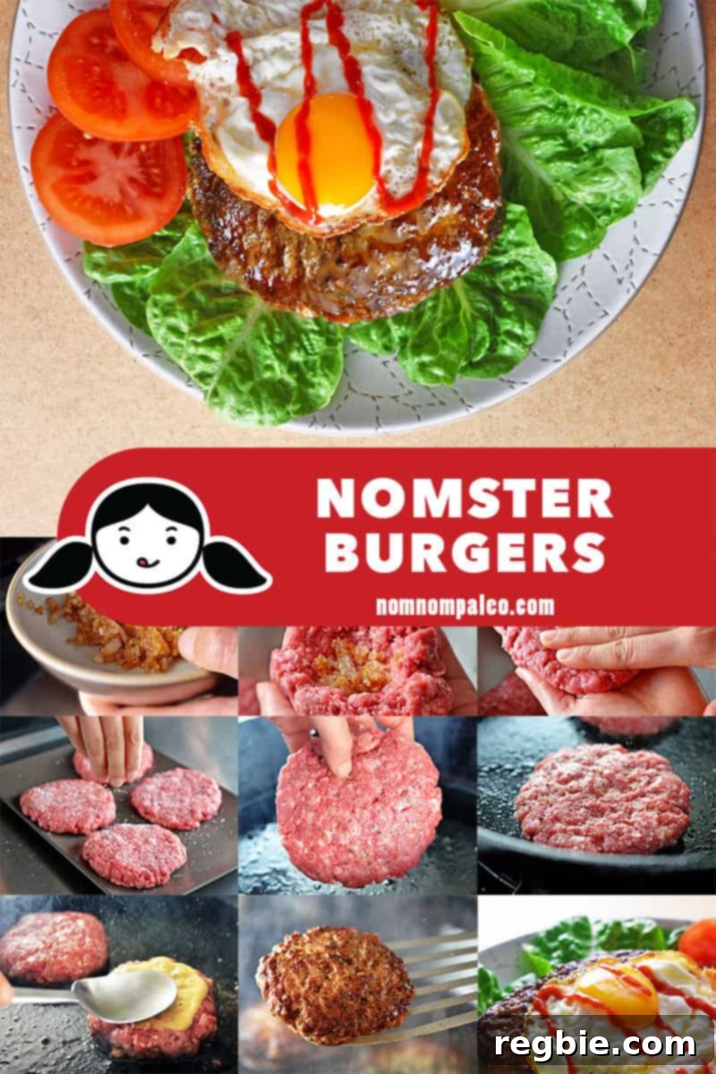 A visual collage illustrating the step-by-step cooking process for creating perfect Nomster Burgers at home.