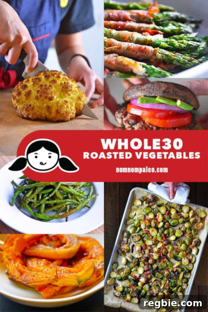 Simple Whole30 Roasted Vegetable Creations 3 A collage of Whole30-friendly Roasted Vegetable recipes from Nom Nom Paleo.