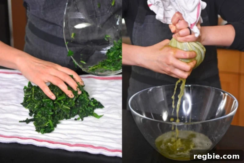 Easy Whole30 Paleo Keto Meatloaf Nut and Dairy Free 5 Placing thawed frozen spinach on a clean kitchen towel and firmly squeezing out the excess liquid to ensure a firm meatloaf texture.