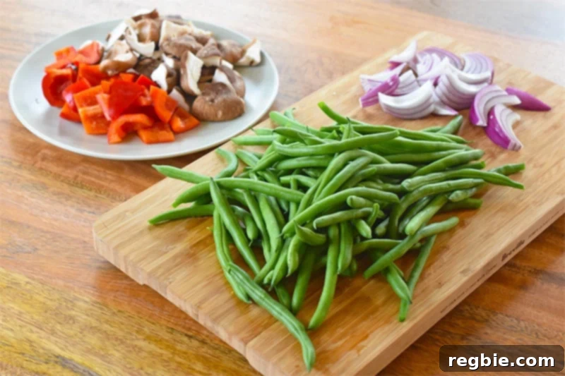Sticky Sweet and Spicy Sheet Pan Pork 4 A shot of the prepped vegetables for Sheet Pan Sweet and Spicy Pork.