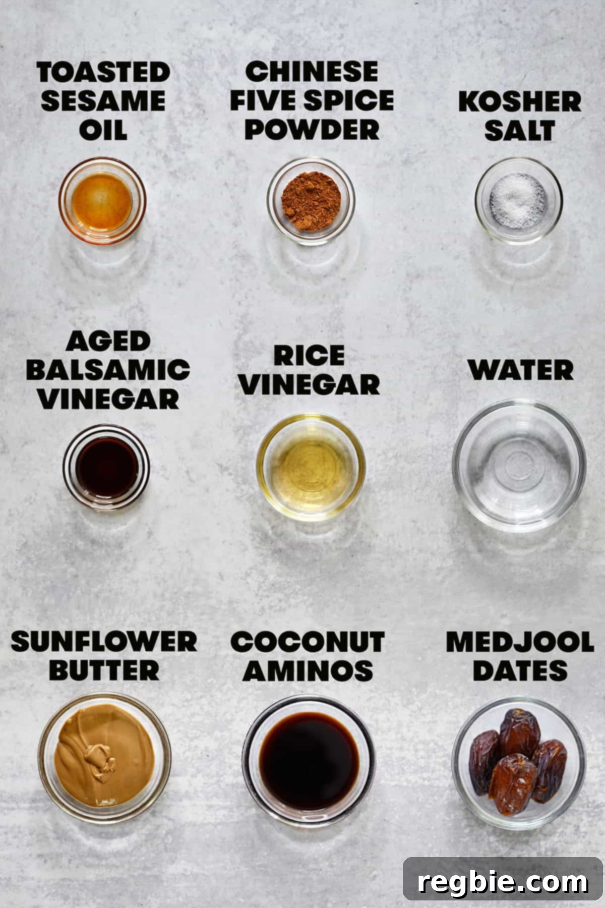 An overhead shot of the raw ingredients needed to make a healthy, homemade gluten-free hoisin sauce substitute.