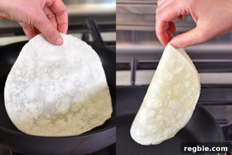 Heating a grain-free Siete cassava and coconut flour tortilla in a hot skillet until soft and pliable.