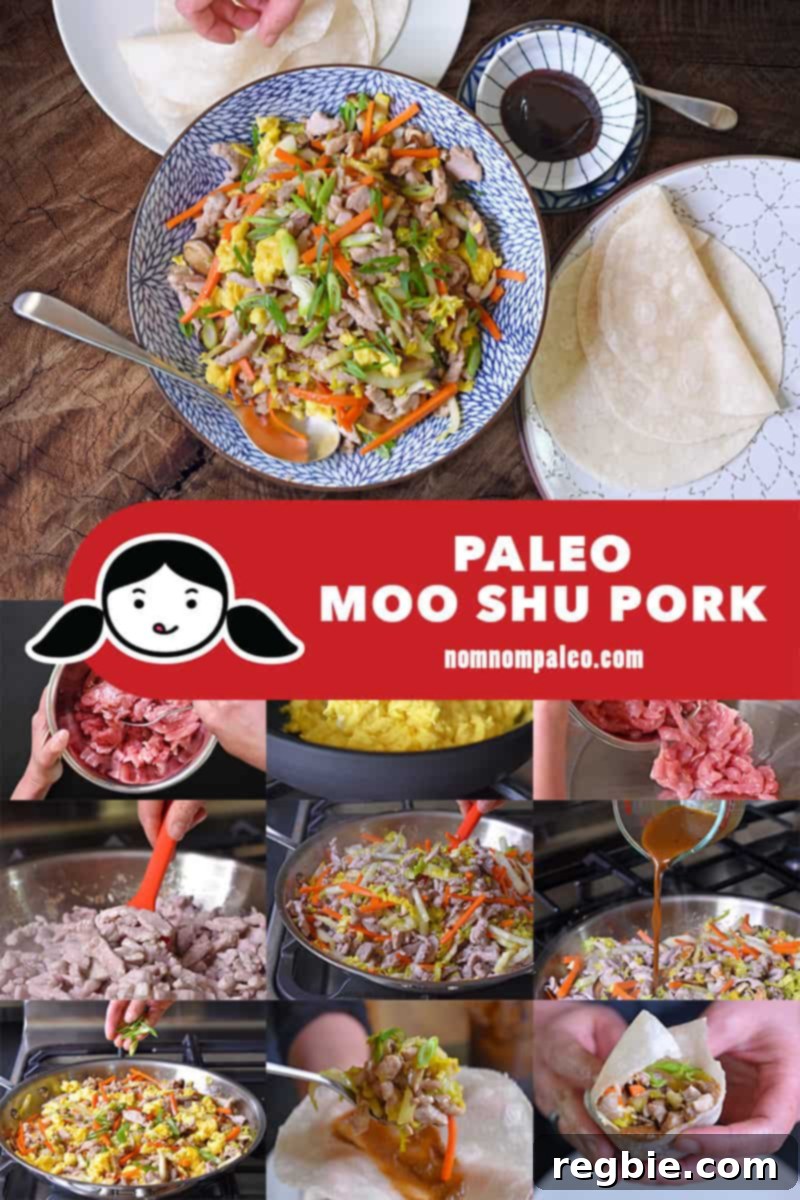 A collage of the cooking steps to make Paleo Moo Shu Pork