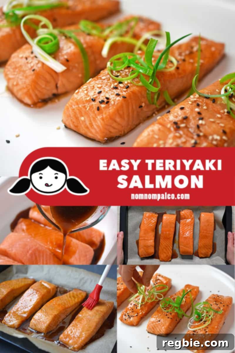 A visual guide showing the preparation stages of Easy Teriyaki Salmon, highlighting it as a simple, healthy, and Whole30-compliant seafood dish.