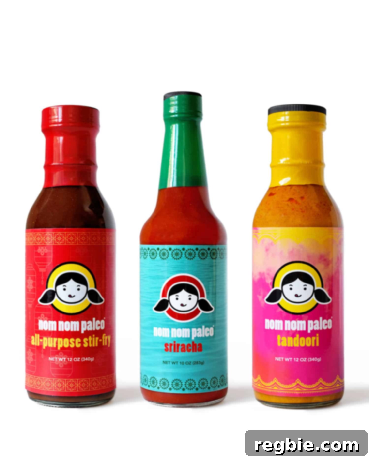 Nom Nom Paleo's Irresistible Sauces 6 All three bottles of Nom Nom Paleo Sauces are up against a white background.