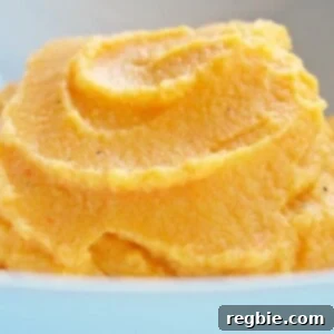 Velvet Cauli-Carrot Blend 2 A bowl containing a puree of cauliflower and carrot.