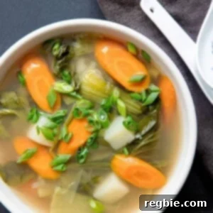 Overhead shot of a bowl of Instant Pot Vegetable Soup, a Whole30-friendly vegetable side!