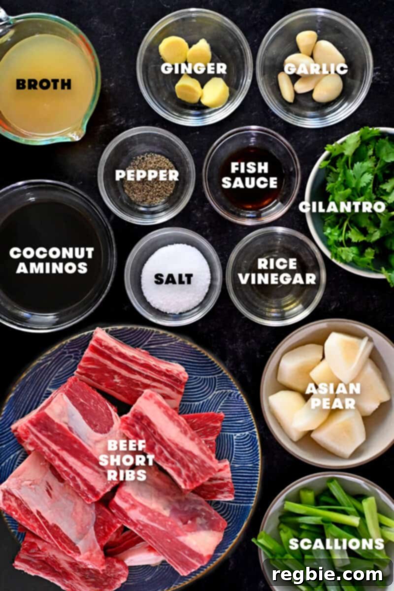 Fall-Off-The-Bone Slow Cooker Korean Short Ribs 6 An overhead shot of the prepped raw ingredients for slow cooker Korean short ribs.