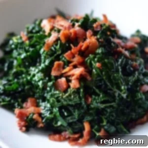 A bowl of paleo stir fried kale and bacon.