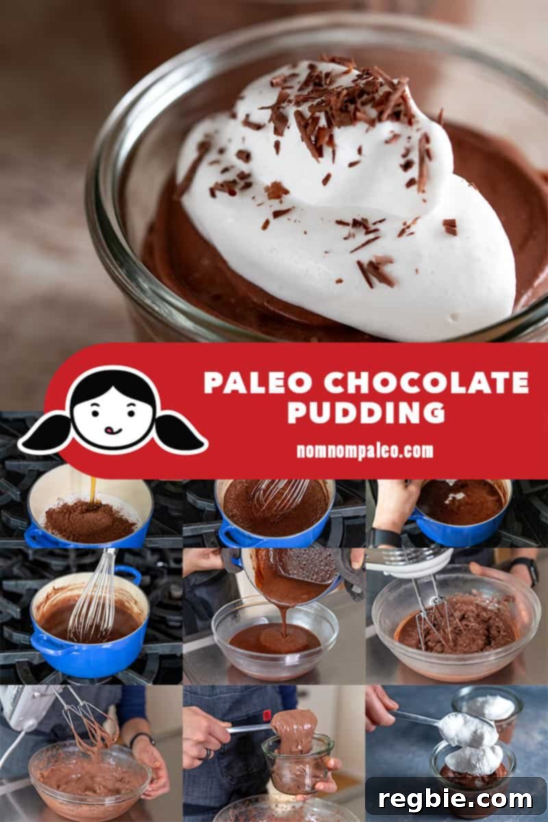 Heavenly Paleo Chocolate Pudding 3 A collage of the cooking steps to make dairy-free chocolate pudding, a healthy homemade version. of Jell-O pudding.
