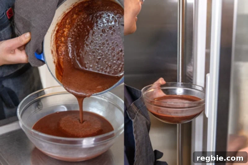 Heavenly Paleo Chocolate Pudding 8 Transferring the paleo chocolate pudding to a clear bowl and putting it in the refrigerator to chill.