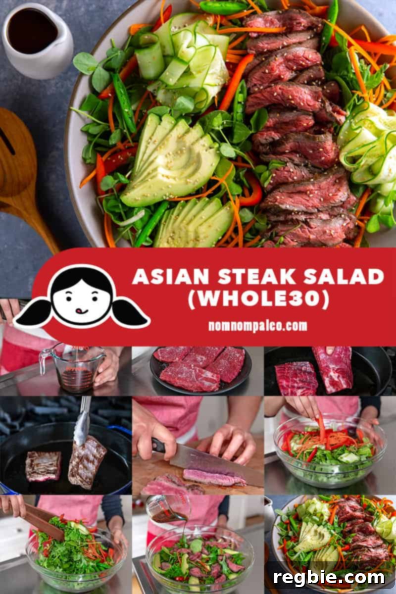 A collage of the steps to make Whole30 Asian Steak Salad.