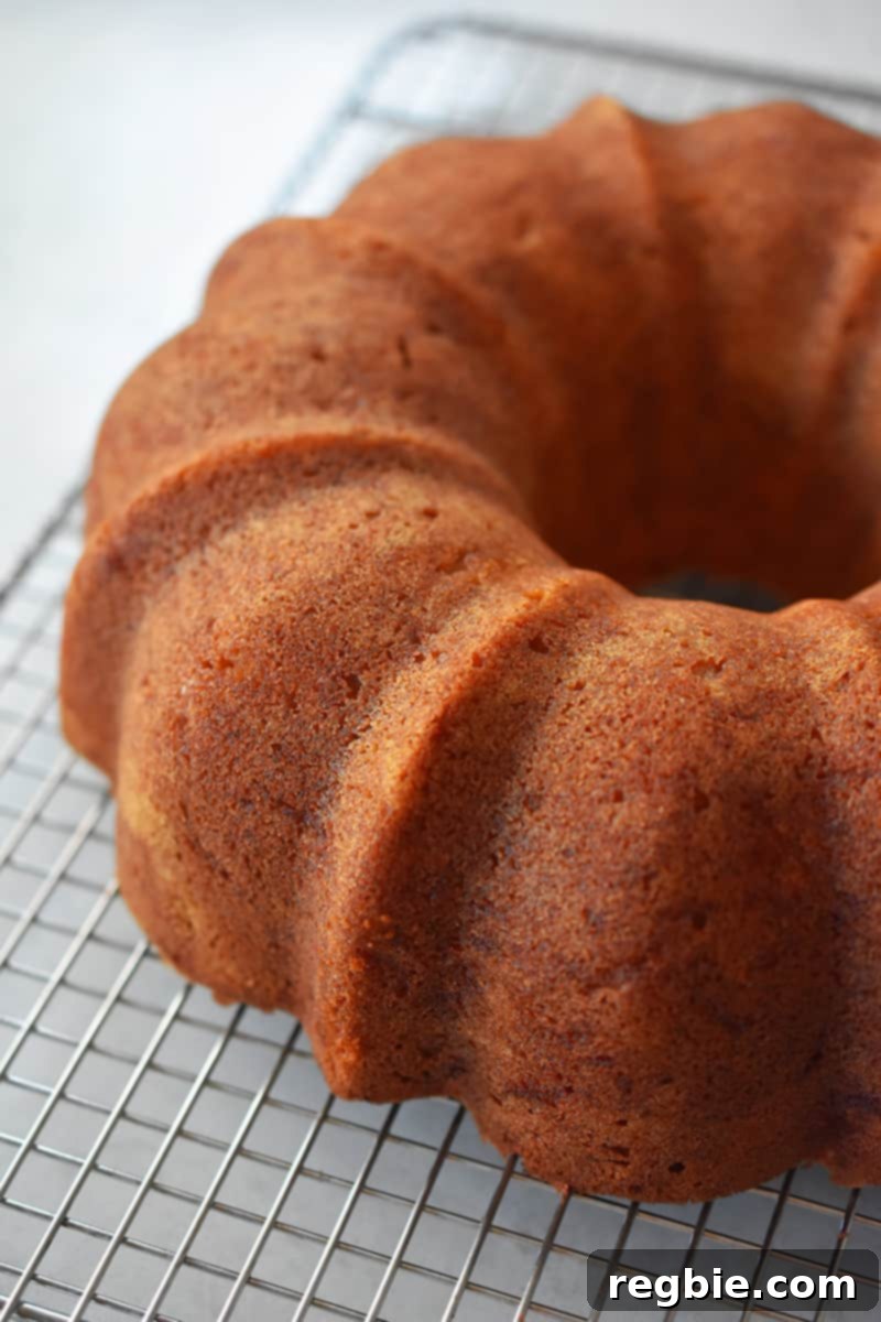 Grain Free Spiced Apple Bundt Cake 18 A beautiful Paleo Apple Bundt Cake cooling gracefully on a wire rack after being removed from the bundt pan, ready for serving.