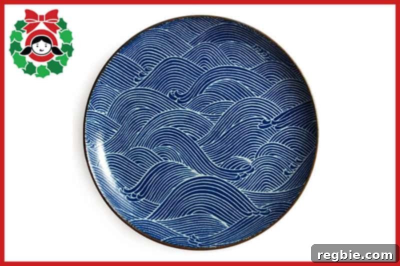 A top view of a dinner plate featuring elegant brown waves, showcasing beautiful tableware.