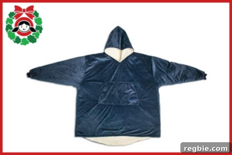 A front view of a plush blue Comfy, an item promising ultimate comfort and coziness.