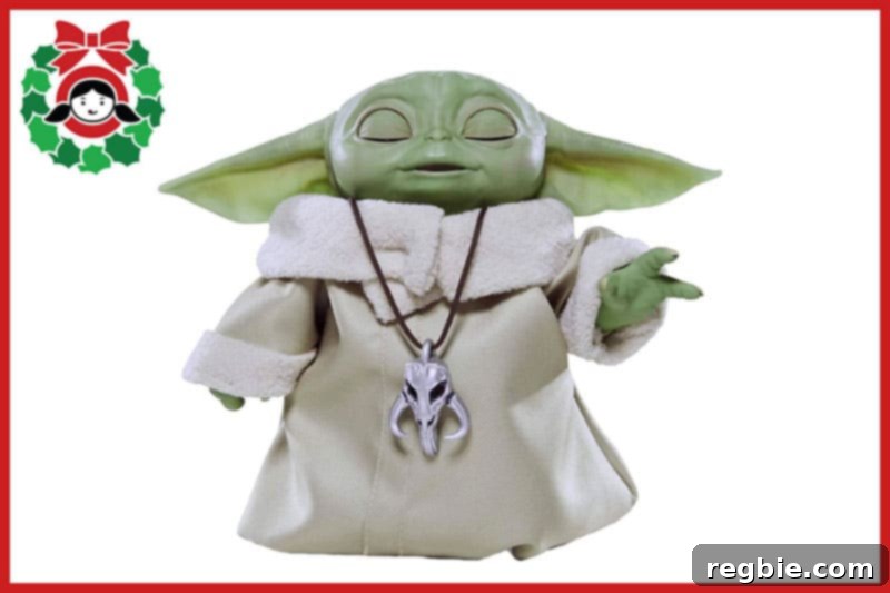 An animatronic Baby Yoda (a.k.a. The Child from Star Wars The Mandalorian), a fun and interactive gift.