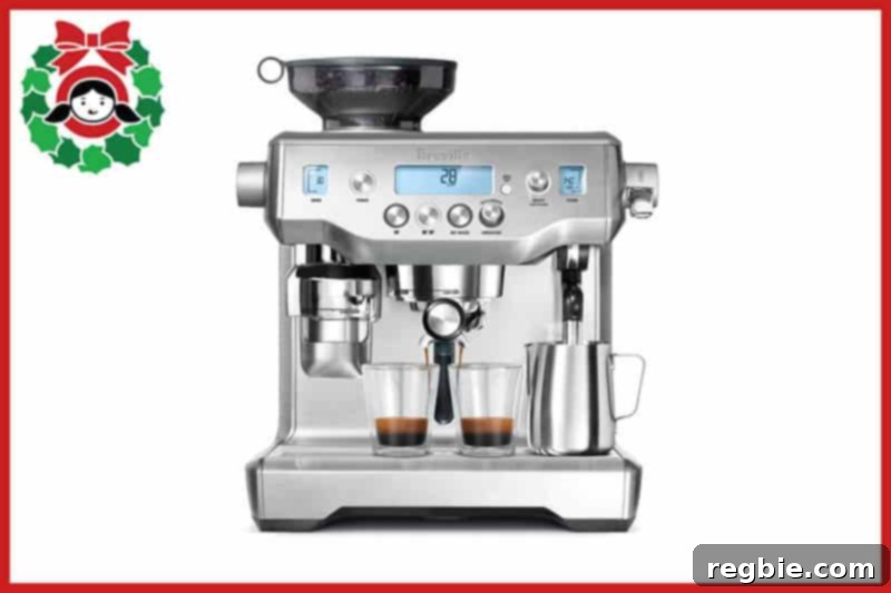 A front view of a premium Breville Oracle Espresso maker, a top-tier gift for coffee aficionados.