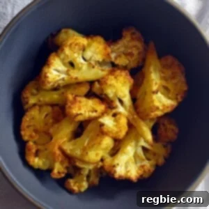 An overhead shot of a bowl of Roasted Curried Cauliflower