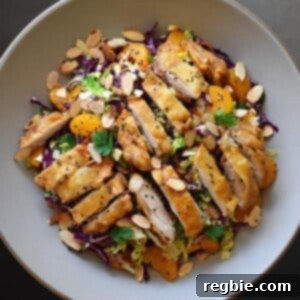An overhead shot of Whole30-friendly Chinese Chicken Salad.